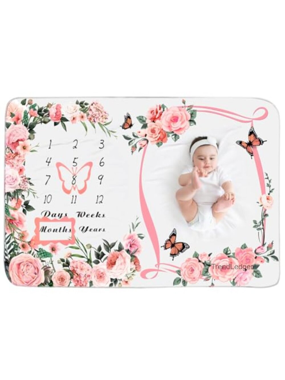 Baby Monthly Milestone Flannel Blanket with Felt Flower Frames 3 Pc Set